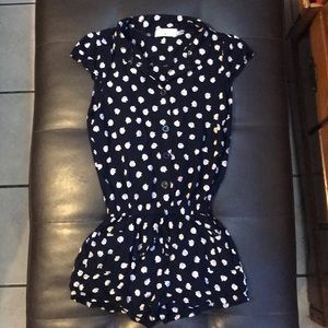 XS Navy romper with kitty prints.